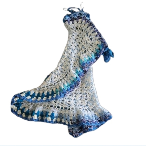 Hand Crafted crochet handmade top eclectic textile wearable art blue upcycled - Picture 11 of 16